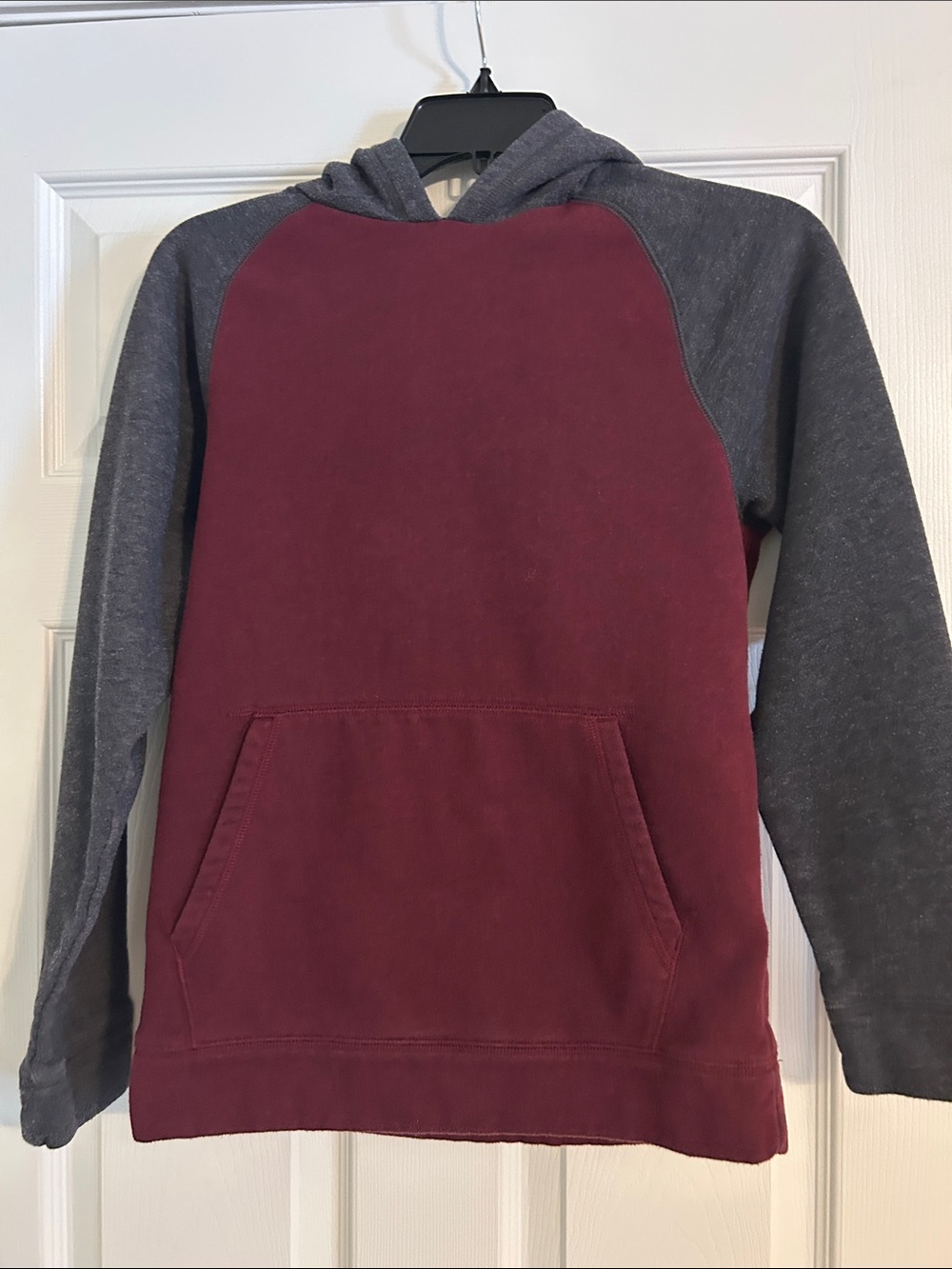 Boy’s Two-Tone Maroon and Gray Pullover Hoodie